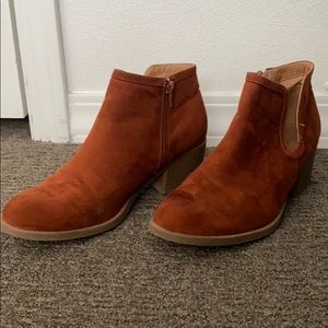 Burnt orange suede booties